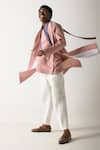 Jatin Malik_Pink Banana Crepe Striped Pintuck Overcoat With Kurta Set _at_Aza_Fashions