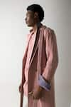 Jatin Malik_Pink Banana Crepe Pintucks Stripes Overcoat With Belt _Online_at_Aza_Fashions