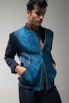 Buy_Jatin Malik_Blue Linen, Silk Embroidery Bomber Jacket _Online_at_Aza_Fashions