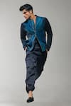 Jatin Malik_Blue Linen, Silk Embroidery Bomber Jacket _at_Aza_Fashions
