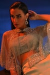 Jade By Ashima_Grey Georgette - Bustier Hand Embroidery Cutdana Kelpie Cape And Pant Set_at_Aza_Fashions
