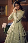 Sahil Kochhar_Green Soft Net Embroidery Floral Round Neck Jahanara Gown  _Online_at_Aza_Fashions