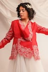 Jajaabor Coral Silk Organza Embroidery Athena Cowl Neck Jacket Online at Aza Fashions Jajaabor_Coral Silk Organza Embroidery Athena Cowl Neck Jacket _Online_at_Aza_Fashions