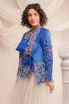 Shop_Jajaabor_Blue Silk Organza Embroidery Athena Cowl Neck Jacket _Online_at_Aza_Fashions