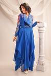 Shop Jajaabor Blue Silk Organza, Satin, Embroidery Cowl Neck Angrakha And Pant Set Online at Aza Fashions Shop_Jajaabor_Blue Silk Organza, Satin, Embroidery Cowl Neck Angrakha And Pant Set _Online_at_Aza_Fashions