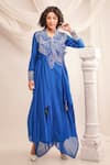 Jajaabor Blue Cotton, Silk Tassels V-neck Applique Embroidered Angrakha And Pant Set Online at Aza Fashions Jajaabor_Blue Cotton, Silk Tassels V-neck Applique Embroidered Angrakha And Pant Set _Online_at_Aza_Fashions