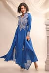 Buy Jajaabor Blue Cotton, Silk Tassels V-neck Applique Embroidered Angrakha And Pant Set Online at Aza Fashions Buy_Jajaabor_Blue Cotton, Silk Tassels V-neck Applique Embroidered Angrakha And Pant Set _Online_at_Aza_Fashions