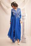 Jajaabor Blue Cotton, Silk Tassels V-neck Applique Embroidered Angrakha And Pant Set at Aza Fashions Jajaabor_Blue Cotton, Silk Tassels V-neck Applique Embroidered Angrakha And Pant Set _at_Aza_Fashions