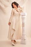 Jajaabor Ivory Silk Chanderi Embroidery Chevron Notched Textured Anarkali And Pant Set at Aza Fashions Jajaabor_Ivory Silk Chanderi Embroidery Chevron Notched Textured Anarkali And Pant Set _at_Aza_Fashions