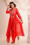 Shop_Jajaabor_Coral Silk Chanderi Athena Embroidered Angrakha And Pant Set_Online_at_Aza_Fashions