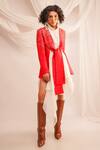 Jajaabor Coral Silk Dupion Embroidery Geometric Jacket Open Textured With Shirt Dress at Aza Fashions Jajaabor_Coral Silk Dupion Embroidery Geometric Jacket Open Textured With Shirt Dress _at_Aza_Fashions