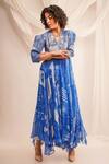 Buy_Jajaabor_Blue Georgette Embroidery Zari V Neck Anarkali And Pant Set _Online_at_Aza_Fashions