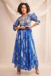 Shop_Jajaabor_Blue Georgette Embroidery Zari V Neck Anarkali And Pant Set _Online_at_Aza_Fashions