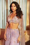 LASHKARAA_Purple Net Embroidery Beads Plunge V Neck Periwinkle Embellished Sharara Set _Online_at_Aza_Fashions