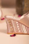 Shop_House Of Vian_Pink Beads, Mirrors Jharokha Embroidered Kolhapuri Wedges _Online_at_Aza_Fashions