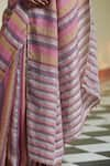 Dressfolk_Multi Color 100% Linen And Zari Woven Stripe Jhilmil Pattern Saree  _Online_at_Aza_Fashions