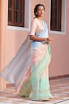 Dressfolk_Blue 100% Linen And Zari Woven Stripe Jhoom Ombre Saree  _Online_at_Aza_Fashions