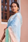 Buy_Dressfolk_Blue 100% Linen And Zari Woven Stripe Jhoom Ombre Saree  _Online_at_Aza_Fashions