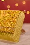 House Of Vian_Yellow Beads, Pearls Juane Embellished Clutch _Online_at_Aza_Fashions