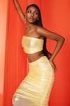 July Issue_Yellow Crepe Embroidery Bandeau Neck Kay Top And Skirt Set _Online_at_Aza_Fashions