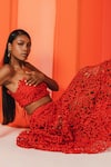 July Issue_Red Schiffli Lace Floral Cut Work Pattern Straight Gia Bralette And Skirt Set _at_Aza_Fashions