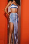 July Issue_Blue Cotton Jacquard And Organza Print Stripe Nila Bandeau Top With Pattern Skirt _Online_at_Aza_Fashions