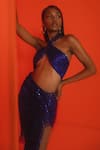 Buy_July Issue_Blue Sequin Net Embellished Halter Nina Bandeau Top And Skirt Set _Online_at_Aza_Fashions