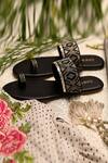 Coral Haze_Black Sequins, Beads Hand Embroidered Kolhapuri Sandals _Online_at_Aza_Fashions