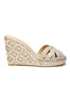 Nidhi Bhandari_Gold Pearl Embroidered Wedges_Online_at_Aza_Fashions