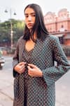 Gulabo Jaipur_Emerald Green Cotton Block Print Floral Kafia Coat And Pant Set For Women_at_Aza_Fashions