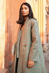 Gulabo Jaipur_Green Cotton Block Print Floral Pattern Top Kafia Quilted Coat And Pant Set_Online_at_Aza_Fashions