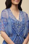 Aarke Ritu Kumar_Blue Polyester Geometric Print Kaftan Dress With Camisole_at_Aza_Fashions