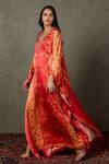 RI.Ritu Kumar_Red Silk Printed Geometric V Neck Villa Embroidered Kaftan _Online_at_Aza_Fashions