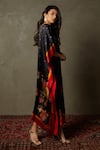 RI.Ritu Kumar_Black Silk Satin And Embroidery Floral V Neck Wild Flower Kaftan _Online_at_Aza_Fashions