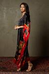 Buy_RI.Ritu Kumar_Black Silk Satin And Embroidery Floral V Neck Wild Flower Kaftan _Online_at_Aza_Fashions