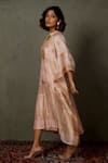 RI.Ritu Kumar_Peach Silk Woven Polka Dot Band Collar Minar Kaftan _Online_at_Aza_Fashions