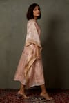 Buy_RI.Ritu Kumar_Peach Silk Woven Polka Dot Band Collar Minar Kaftan _Online_at_Aza_Fashions