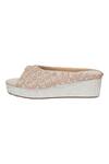 Kkarma Accessories_Pink Beads, Embroidery Kalki Peep Toe Wedges _Online_at_Aza_Fashions