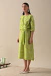 Buy_Kanelle_Green Organic Cotton Printed Striped Round Claire Dress _Online_at_Aza_Fashions