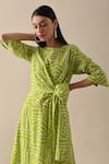 Shop_Kanelle_Green Organic Cotton Printed Striped Round Claire Dress _Online_at_Aza_Fashions