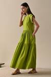 Buy_Kanelle_Green Cotton Round Neck Vivian Solid Two-tiered Maxi Dress_Online_at_Aza_Fashions