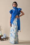 Kanelle_Blue Mulmul Half And Half Saree_Online_at_Aza_Fashions