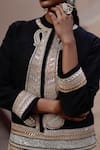 Avacara_Black Handloom Raw Silk Embroidered Embellished Jacket With Sharara  _Online_at_Aza_Fashions