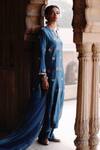 Avacara_Blue Silk Embroidered Dori Notched Paisley Buttis Kurta Set  _at_Aza_Fashions