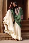 Avacara_Green Kaftan Silk Cotton Patterned Flowy With Contrast Sharara  _Online_at_Aza_Fashions