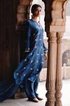Buy_Avacara_Blue Silk Embroidered Dori Notched Paisley Buttis Kurta Set  _Online_at_Aza_Fashions