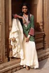 Buy_Avacara_Green Kaftan Silk Cotton Patterned Flowy With Contrast Sharara  _Online_at_Aza_Fashions