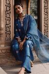 Shop_Avacara_Blue Silk Embroidered Dori Notched Paisley Buttis Kurta Set  _Online_at_Aza_Fashions