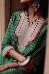 Avacara_Green Matka Silk Embroidered Gota Notched Printed Butti Kaftan  _Online_at_Aza_Fashions