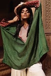 Avacara_Green Kaftan Silk Cotton Patterned Flowy With Contrast Sharara  _at_Aza_Fashions